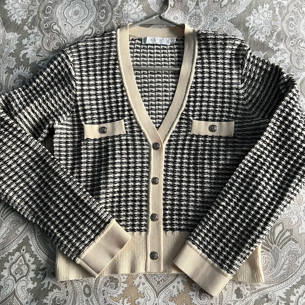 Black and Cream Cardigan Sweater